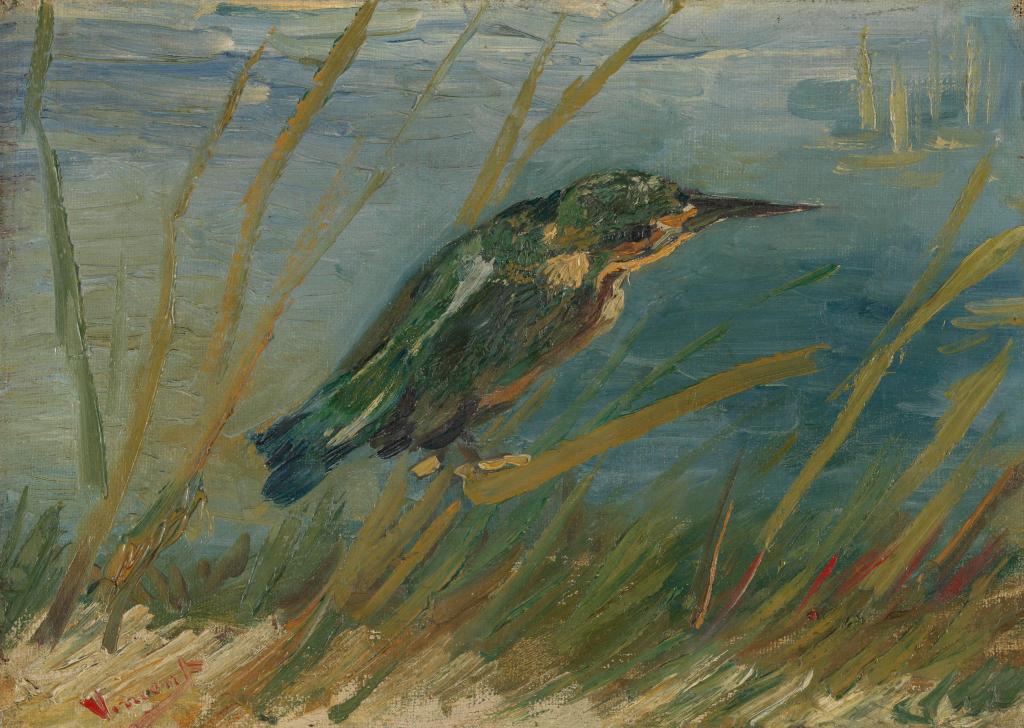 Painting of Vincent Van Gogh's Kingfisher by the Waterside" and a gif of this painting combined with another painting by Van Gogh.